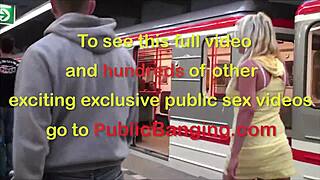 In the crowded subway, a girl with big tits joins a wild gangbang threesome. Blowjobs lead to doggystyle banging outdoors.