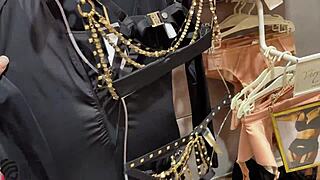 Masturbating in Store Changing Room While Trying New Underwear, So Naughty