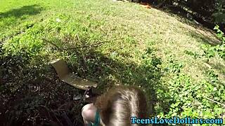 Amateur teen gets jizz in mouth from pov blowjob outdoors