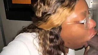 Ebony BBW Throats Strangers' BBC at Glory Hole