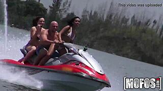 Mofos - hot threesome on the seadoo, sucking cocks in public