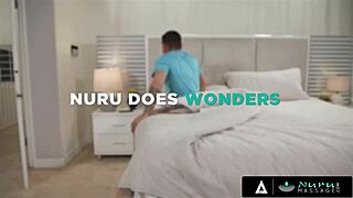 nuru massage with sexy masseuse rubbing on client before sex