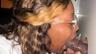 Ebony BBW Throats Strangers' BBC at Glory Hole