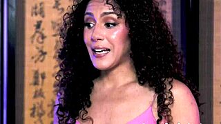 curly brunette teen masseuse seduced during wet sensual massage