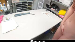 Repeat offender shoplifter caught and fucked by the same lp guard again in office punishment