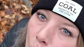 Caught Outside in the Snow Licking Her Ass and Multiple Cumshots