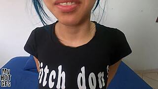 oh dios, this sexy latina teen gives her first blowjob in a hairy pussy casting