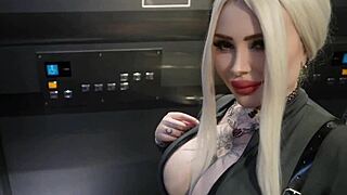 Stranger fucks mouth hard in elevator public sex with housemate