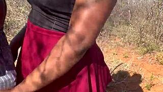 Ebony Bent Over For Monster Cock Doggystyle Outdoor Creampie!