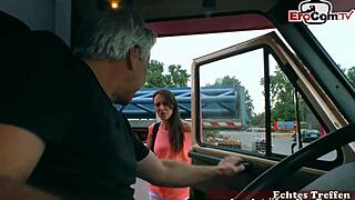 Slender german milf hitchhiker picked up for car sex