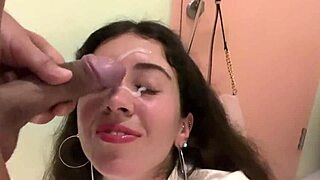 Friend cums on face in cafe