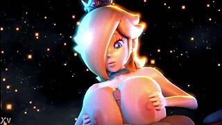 Rosalina and Peach engage in a sensual titfuck scene