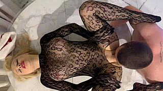 New Year's Slut Sucks Santa Claus Under Christmas Tree, Gets Cum In Pussy