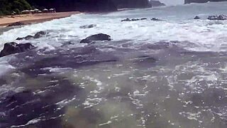 Milf Handjob And Cumshot On Beach With Stranger