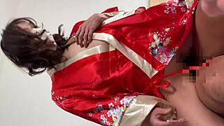 japanese milf in kimono straddles man for rubber-free climax