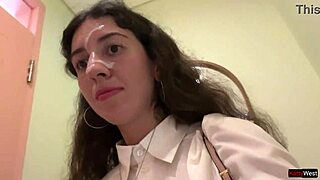 Friend cums on face in cafe