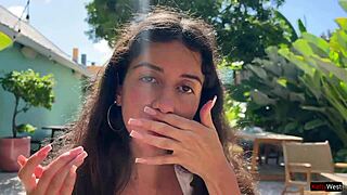 Friend cums on face in cafe