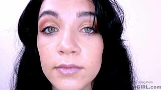 Shy brunette sucks big hard cock at casting audition