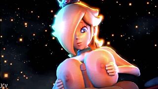 Rosalina and Peach engage in a sensual titfuck scene