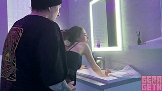 Gerageyn fucks stranger in public toilet for creampie.