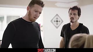 Hot blonde maid slammed hard in a wild threesome with deep action.