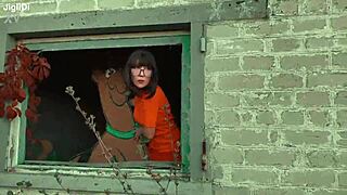 Velma Solves the Mystery in Costume with Scooby Doo Outdoors