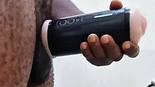 Alone in Bathroom, I Stroke My Huge Monster Cock with Toys