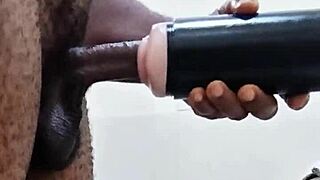 Alone in Bathroom, I Stroke My Huge Monster Cock with Toys