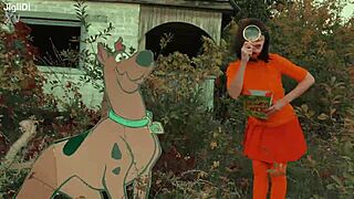 Velma Solves the Mystery in Costume with Scooby Doo Outdoors