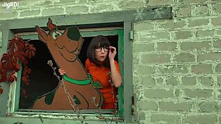 Velma Solves the Mystery in Costume with Scooby Doo Outdoors