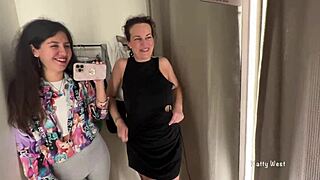 These horny bitches are in the public locker room