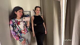 These horny bitches are in the public locker room