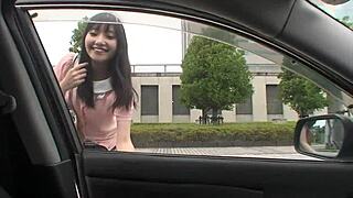 japanese teen fucks on car