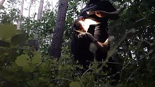 Stepsister gets face fucked in the woods to avoid boyfriend.
