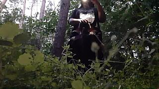 Stepsister gets face fucked in the woods to avoid boyfriend.