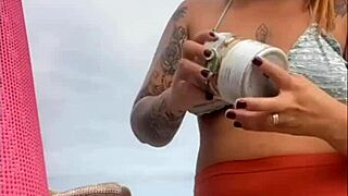 African Exhibitionist Flashes Swollen Pussy On Beach