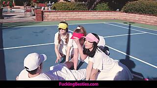 Three Teen 18+S Get Horny For Tennis Instructor And Fuck Him On Court