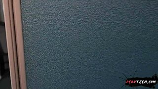 Cheating teen talks on phone with boyfriend while boss fucks her at office