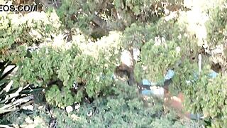 Caught masturbating solo in public at Balboa Park San Diego with shaved pussy exposed