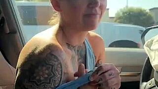 girl struggling with sports bra in gym parking