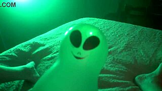 alien inflatable toy brings mature cougar to wild solo climax