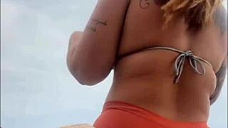 African Exhibitionist Flashes Swollen Pussy On Beach