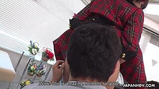 Japanese Chick Ruri Narumiya Facesits Guys in Uncensored Hairy Ass Worship