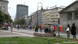 Pierced pussy blonde gets fucked in public