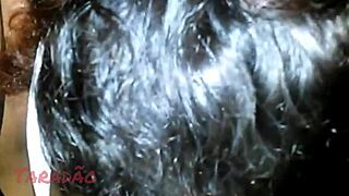 Submissive Latina licks and drools on my saggy tits