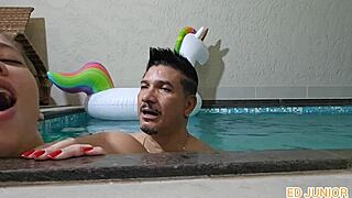 Nymphomaniac Actress Fucks in Pool with Actor During Break!