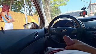 Risky handjob for that street slut.