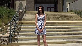 Candie Jeune Nympho Brunette Enjoys Double Anal and Blowjob in 3some