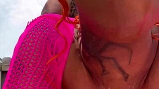 i get dicked down outdoors, ebony pussy wet from monster cock creampie