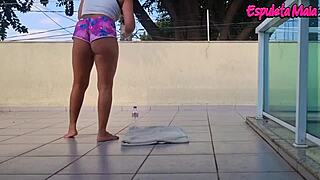 brunette outdoors training with shorts up her ass